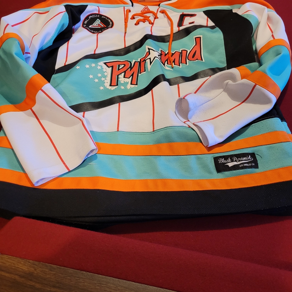 Black Pyramid Teal and Orange Striped Sweatshirt